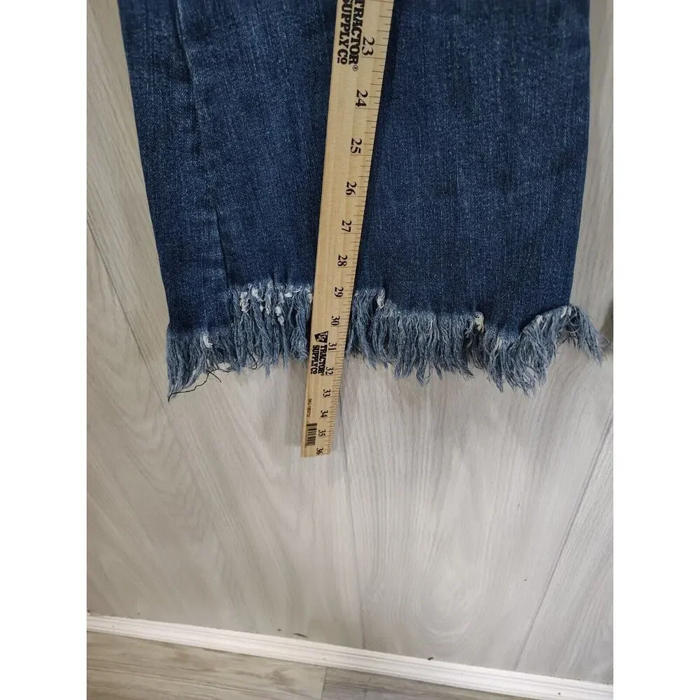 Women's Tricot Distressed Flare Fringes Denim Jeans Size M Boho Retro